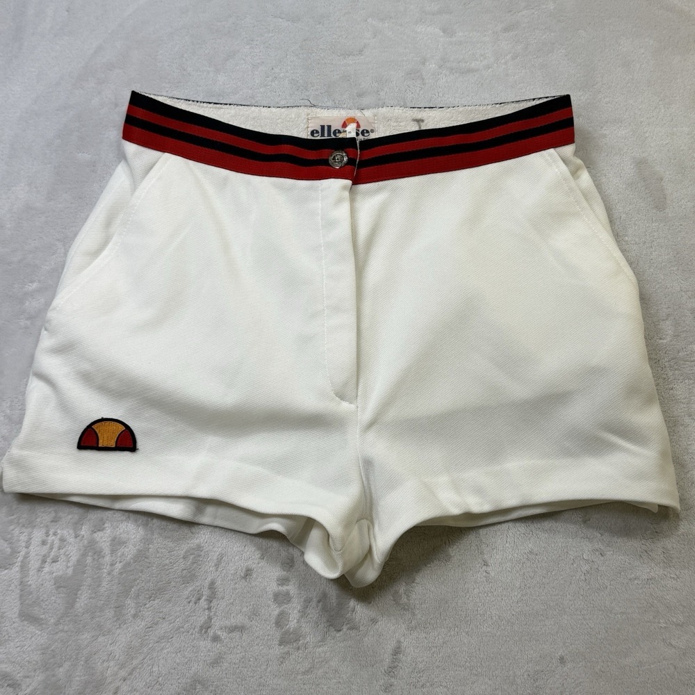 Vintage 70s Women's Ellesse Italy Tennis Shorts White Stripe Waist USA 10 Boho